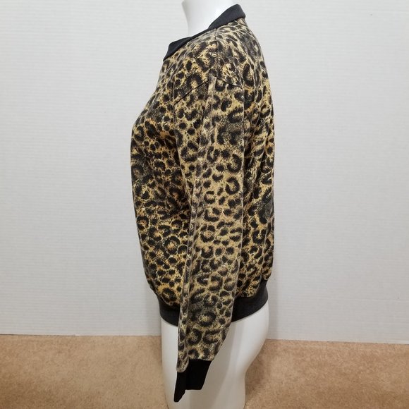 Sky Lite sweatshirt Size? leopard cheetah animal print ringer pullover VINTAGE - Picture 2 of 9